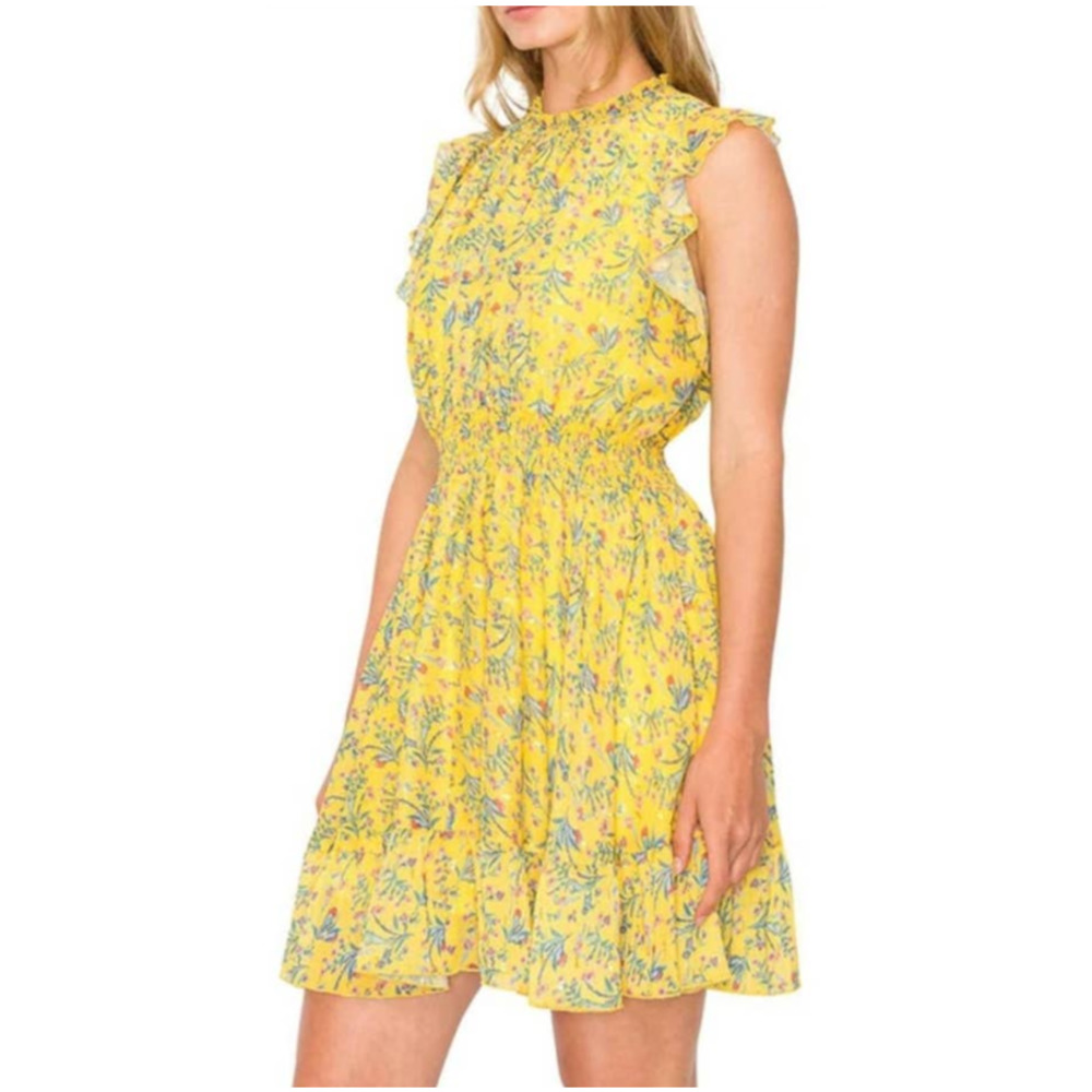 Code x Mode Women's Yellow Floral Flutter Sleeve Mini Dress. Size M‎